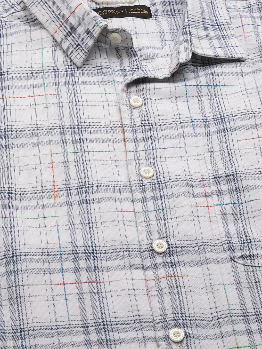 Men's Blue Cotton Regular Fit Checked Shirt