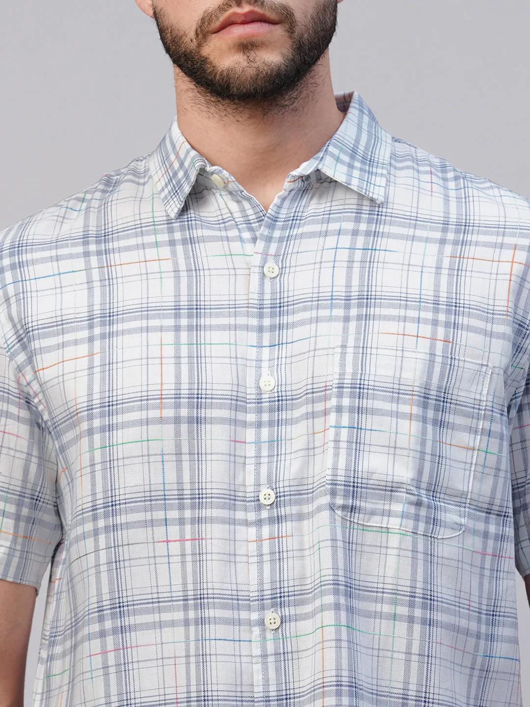 Men's Blue Cotton Regular Fit Checked Shirt