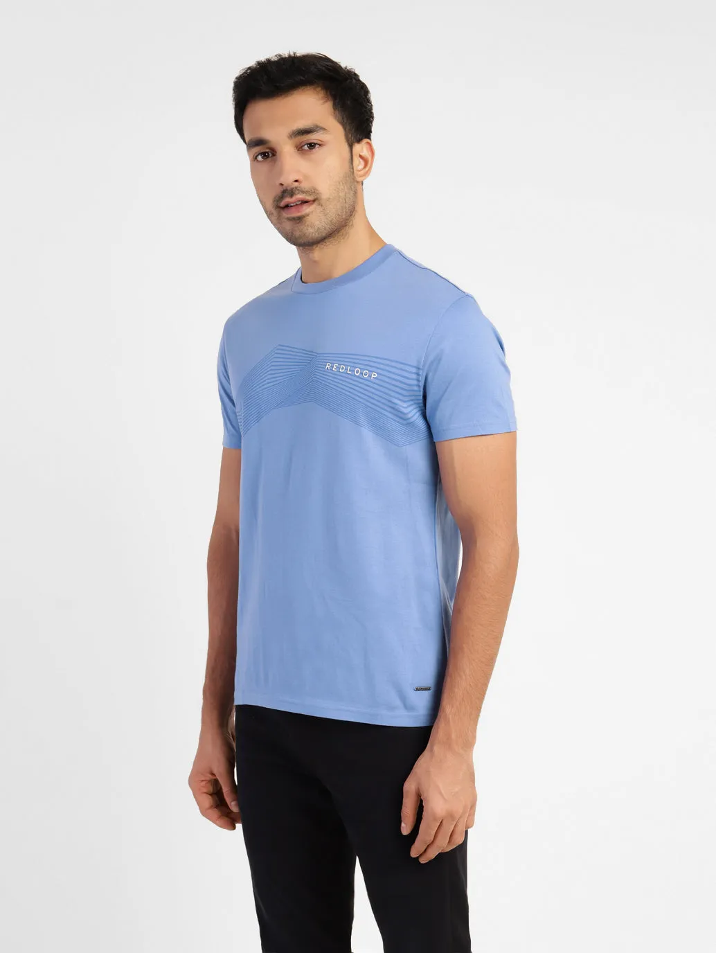 Men's Blue Typography Redloop Crew Neck T-Shirt