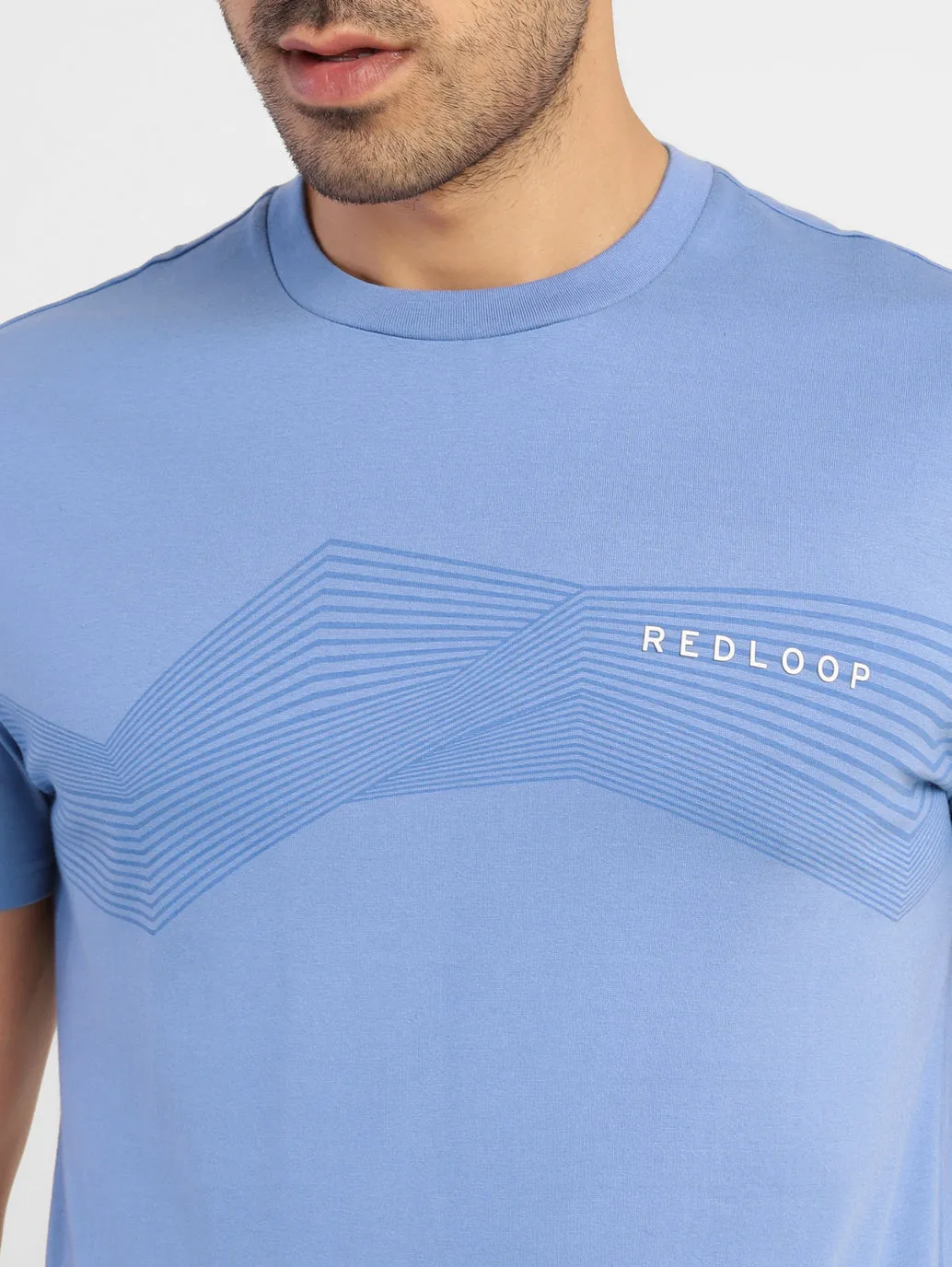 Men's Blue Typography Redloop Crew Neck T-Shirt