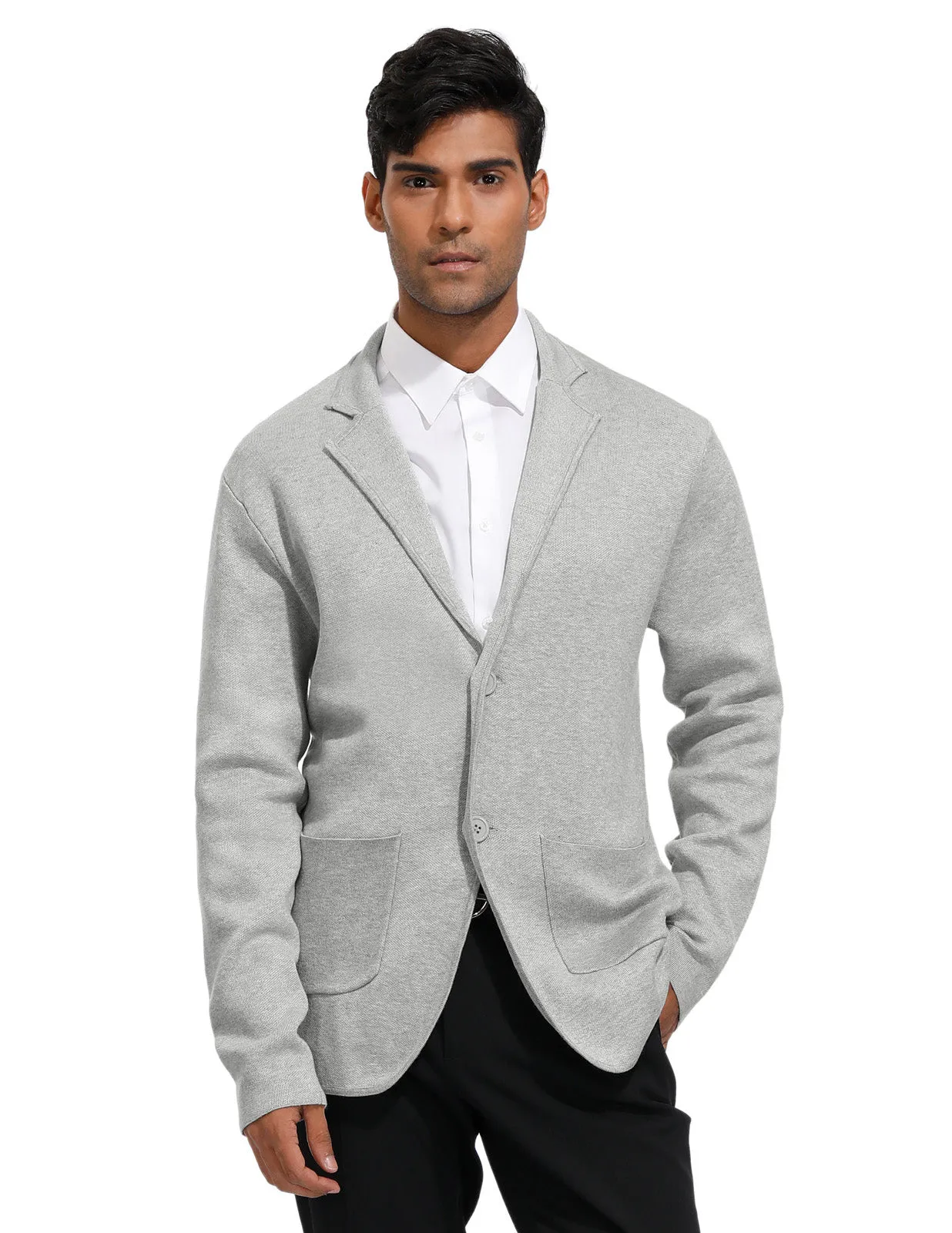 Men's Cardigan Sweater Shawl Collar Two Button Down Knit Blazer Jacket Knitwear