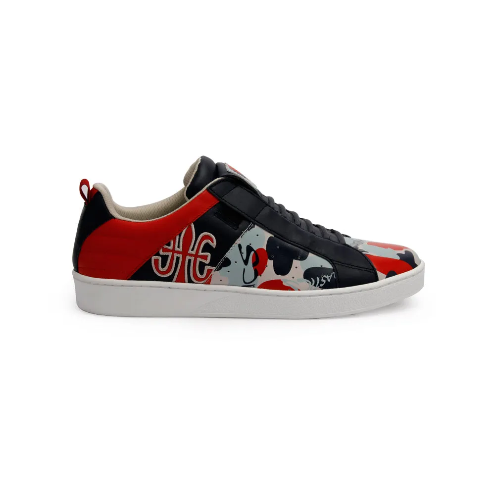 Men's Icon Manhood Camouflage Blue Red Gray Leather Sneakers 02091-818