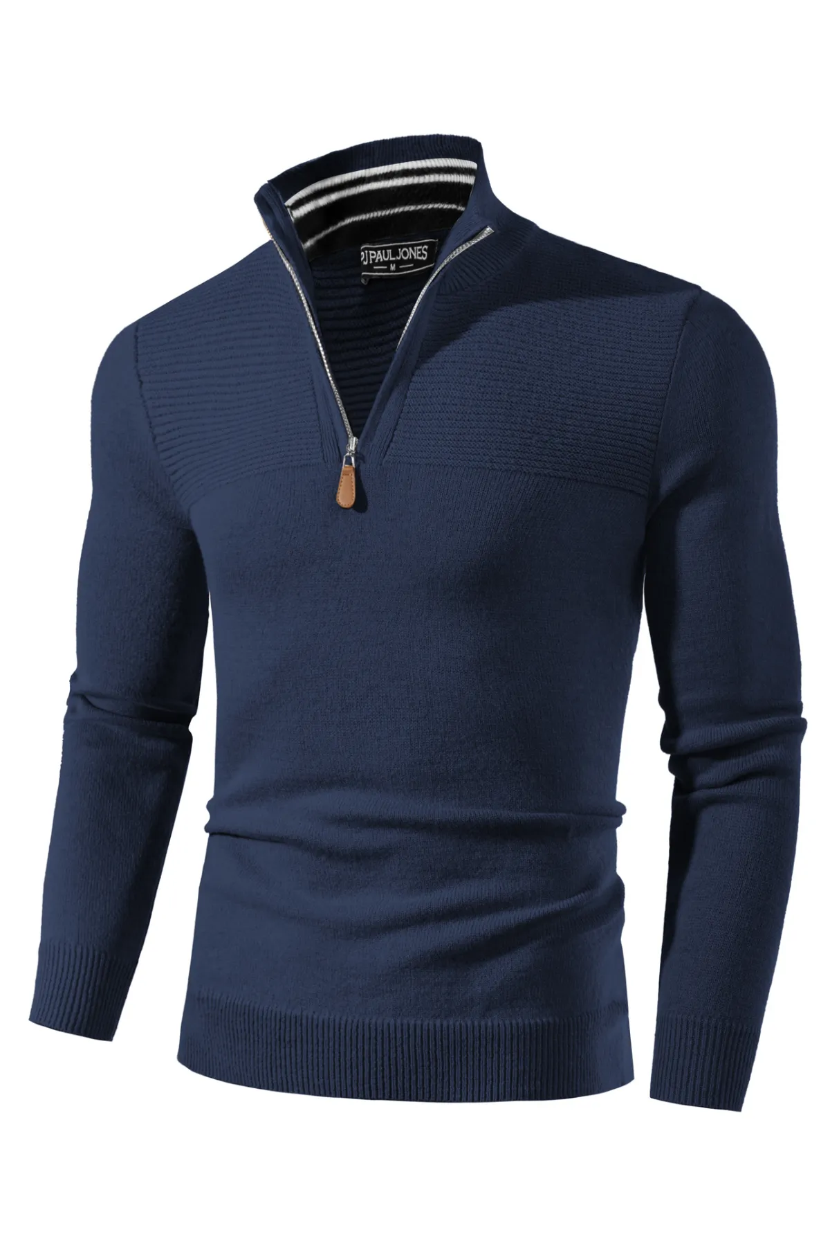 Men's Quarter Zip Sweater Slim Fit Casual Pullover Sweater Mock Neck Polo Sweaters