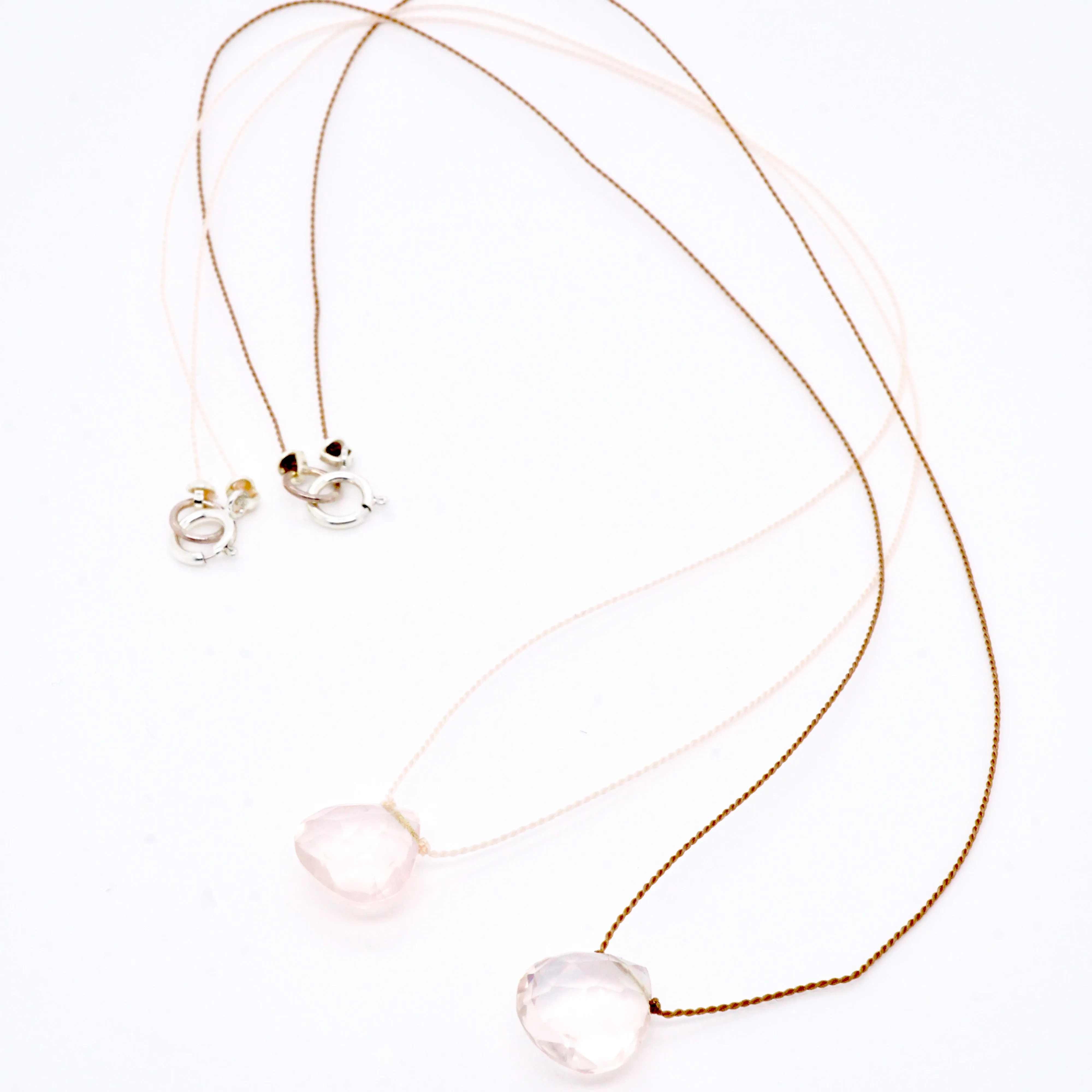 Moonstone Cord Necklace - Bead Rose Quartz Necklace - Nylon Moonstone Necklace