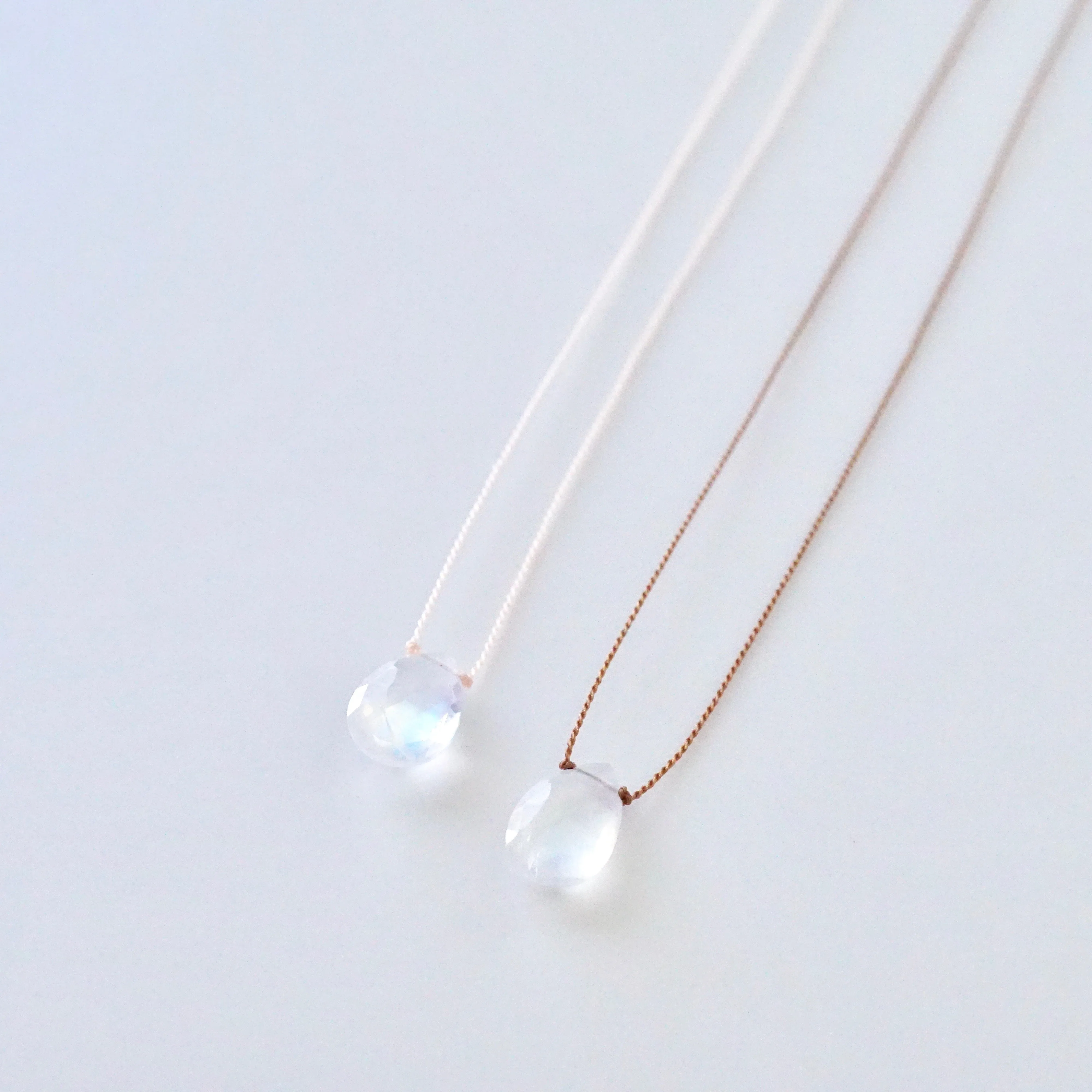 Moonstone Cord Necklace - Bead Rose Quartz Necklace - Nylon Moonstone Necklace