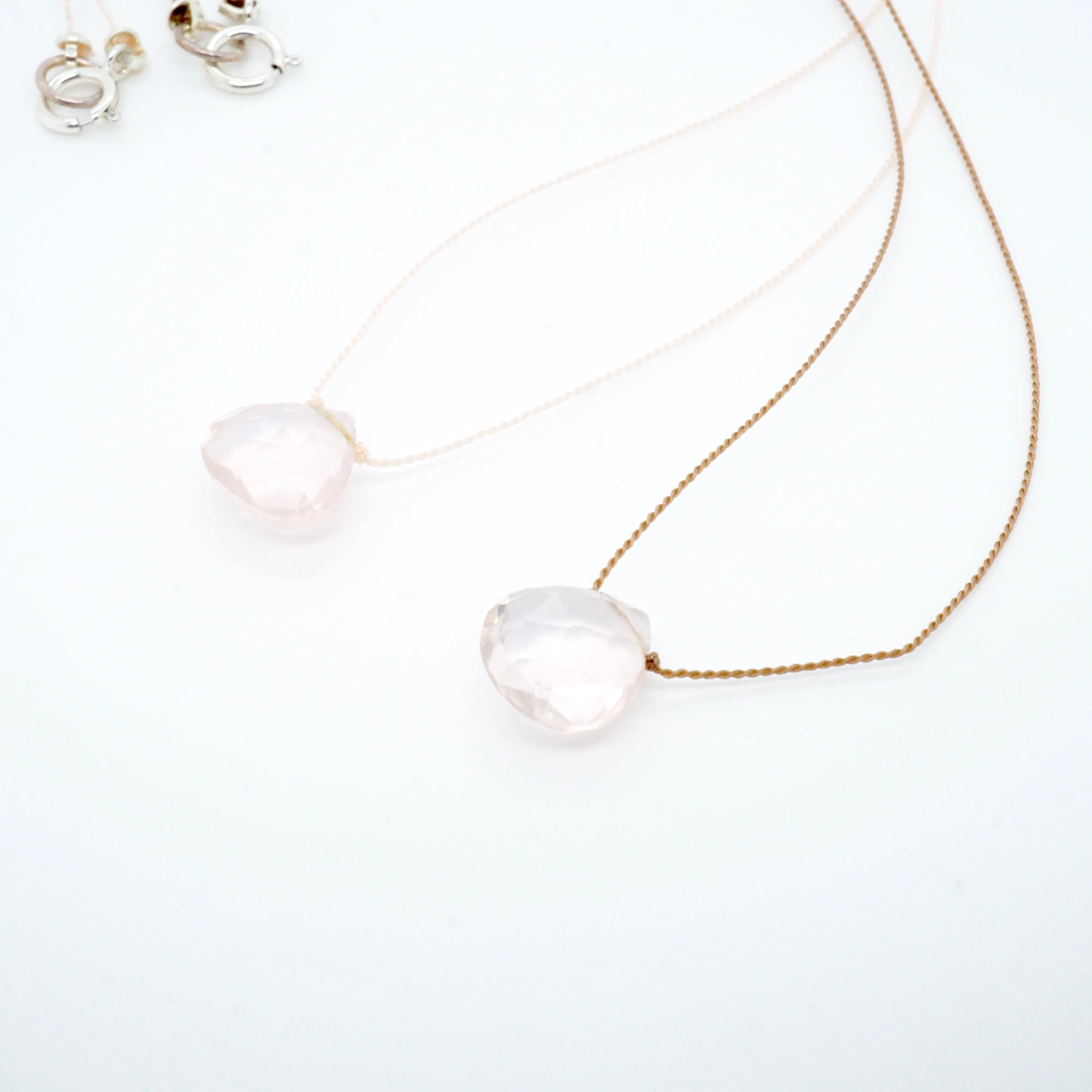 Moonstone Cord Necklace - Bead Rose Quartz Necklace - Nylon Moonstone Necklace