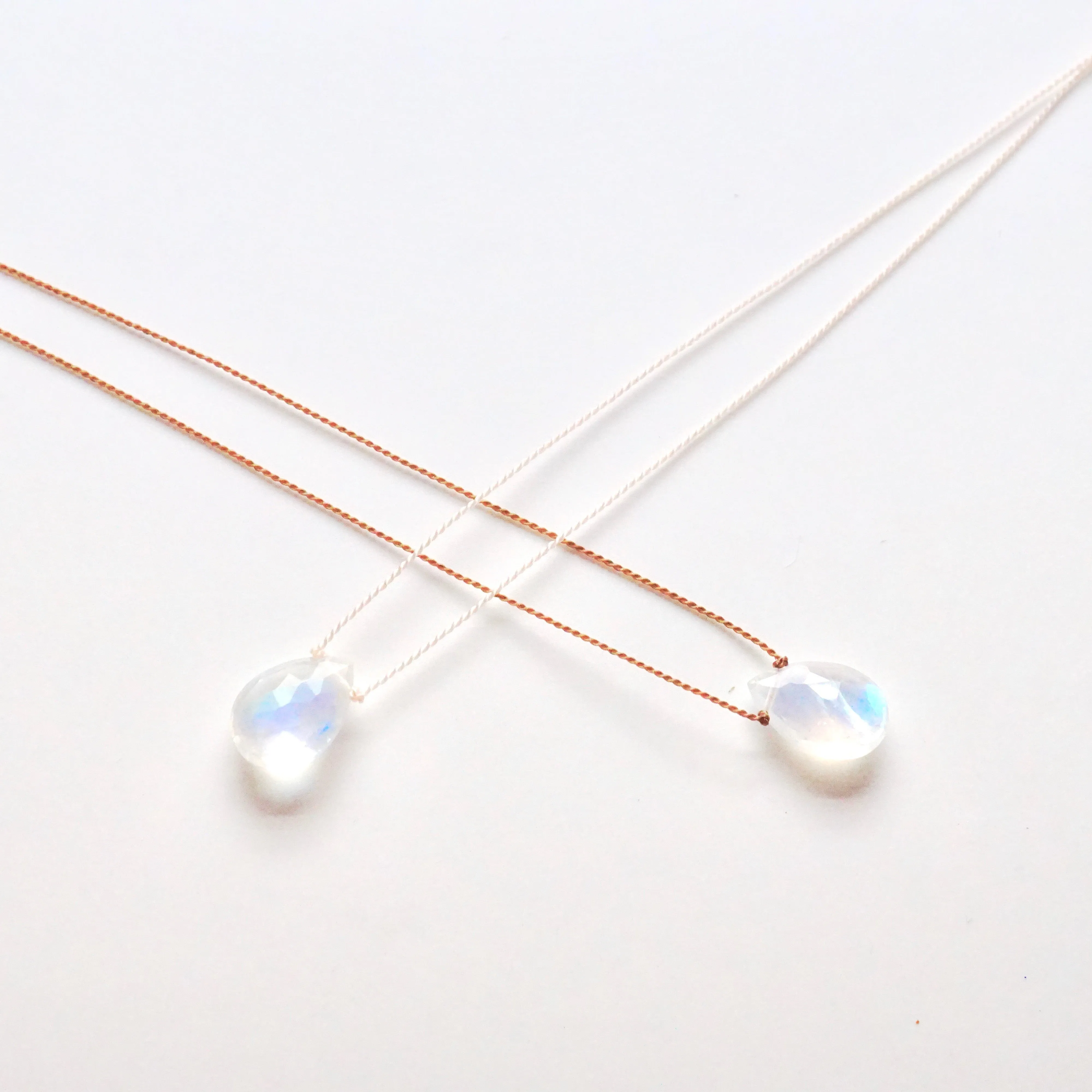 Moonstone Cord Necklace - Bead Rose Quartz Necklace - Nylon Moonstone Necklace