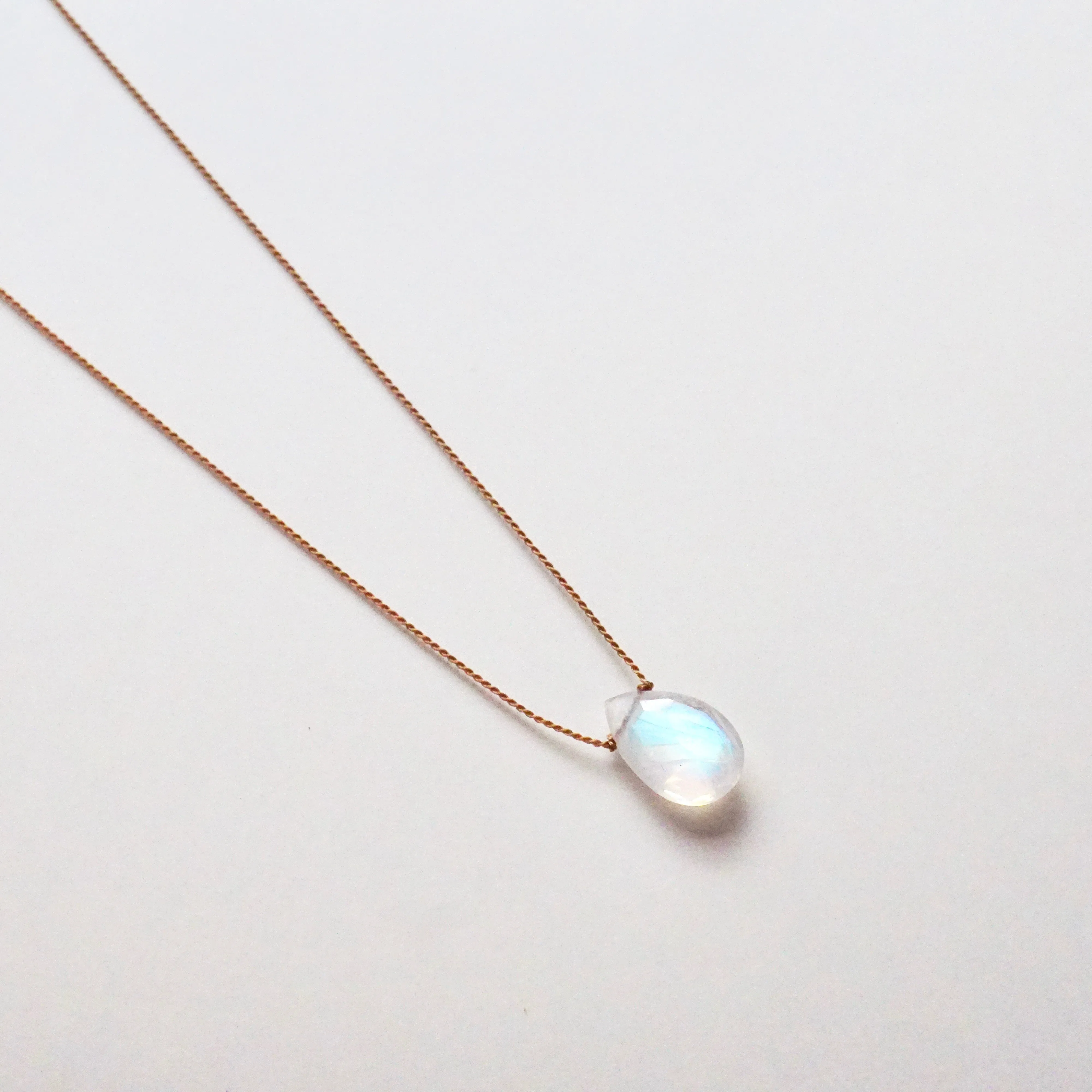 Moonstone Cord Necklace - Bead Rose Quartz Necklace - Nylon Moonstone Necklace