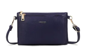 MULTI-POCKET CROSS BODY MESSENGER PURSE BAG WITH WRISTLET STRAP - NAVY BLUE