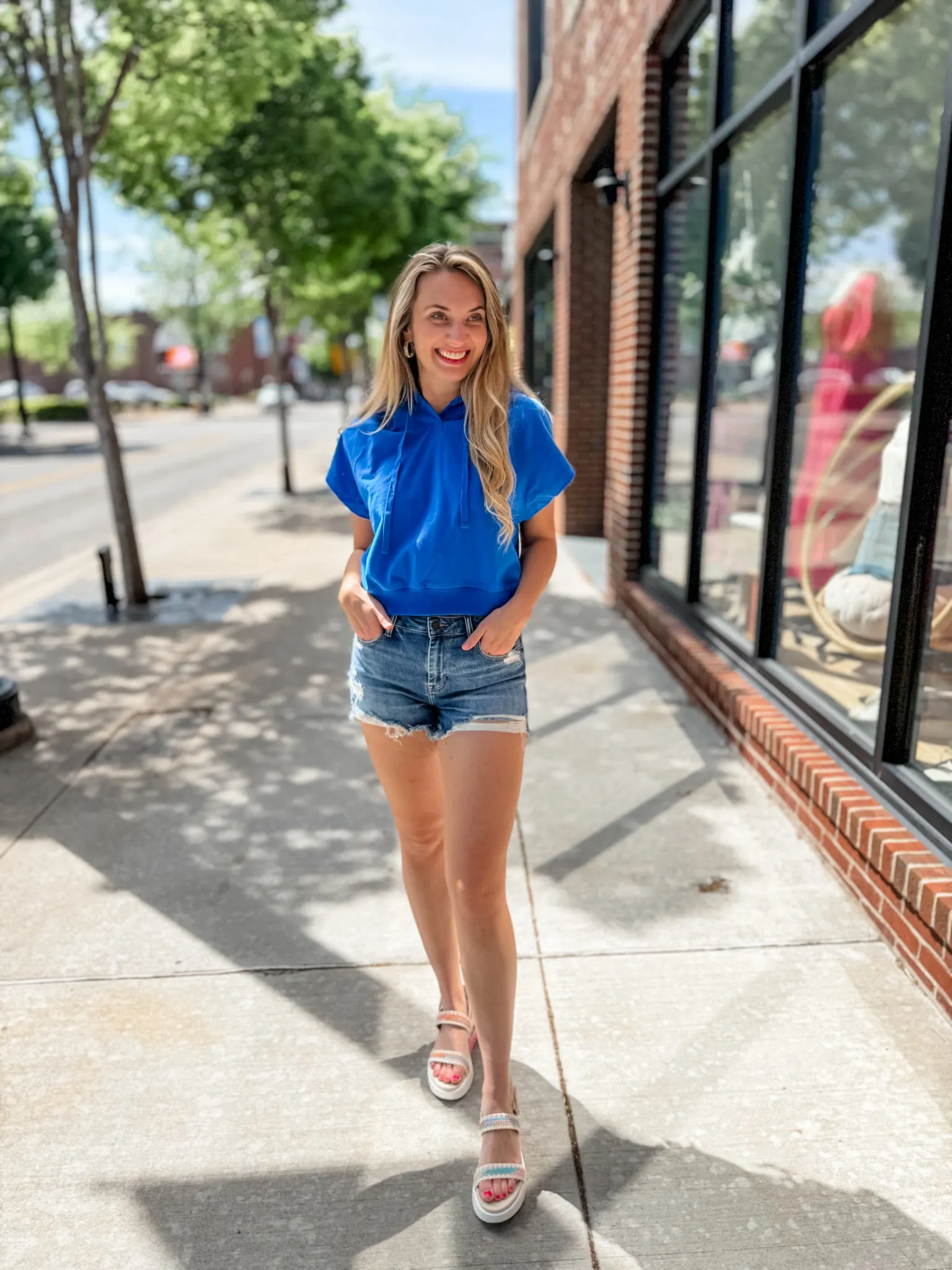 Nadia Short Sleeve Hooded Top, Cobalt