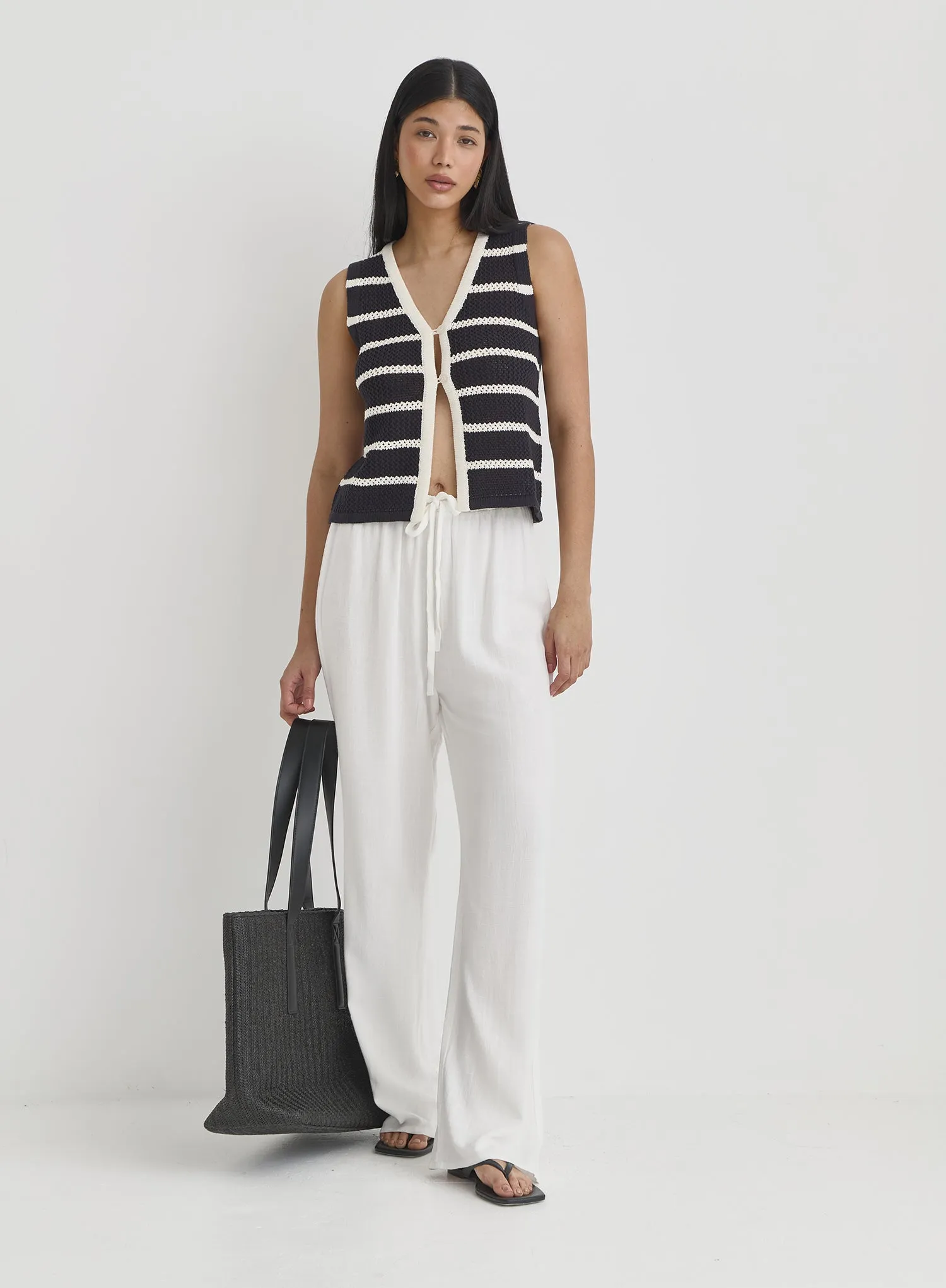 Navy & White Stripe Crochet Waistcoat- Wilma