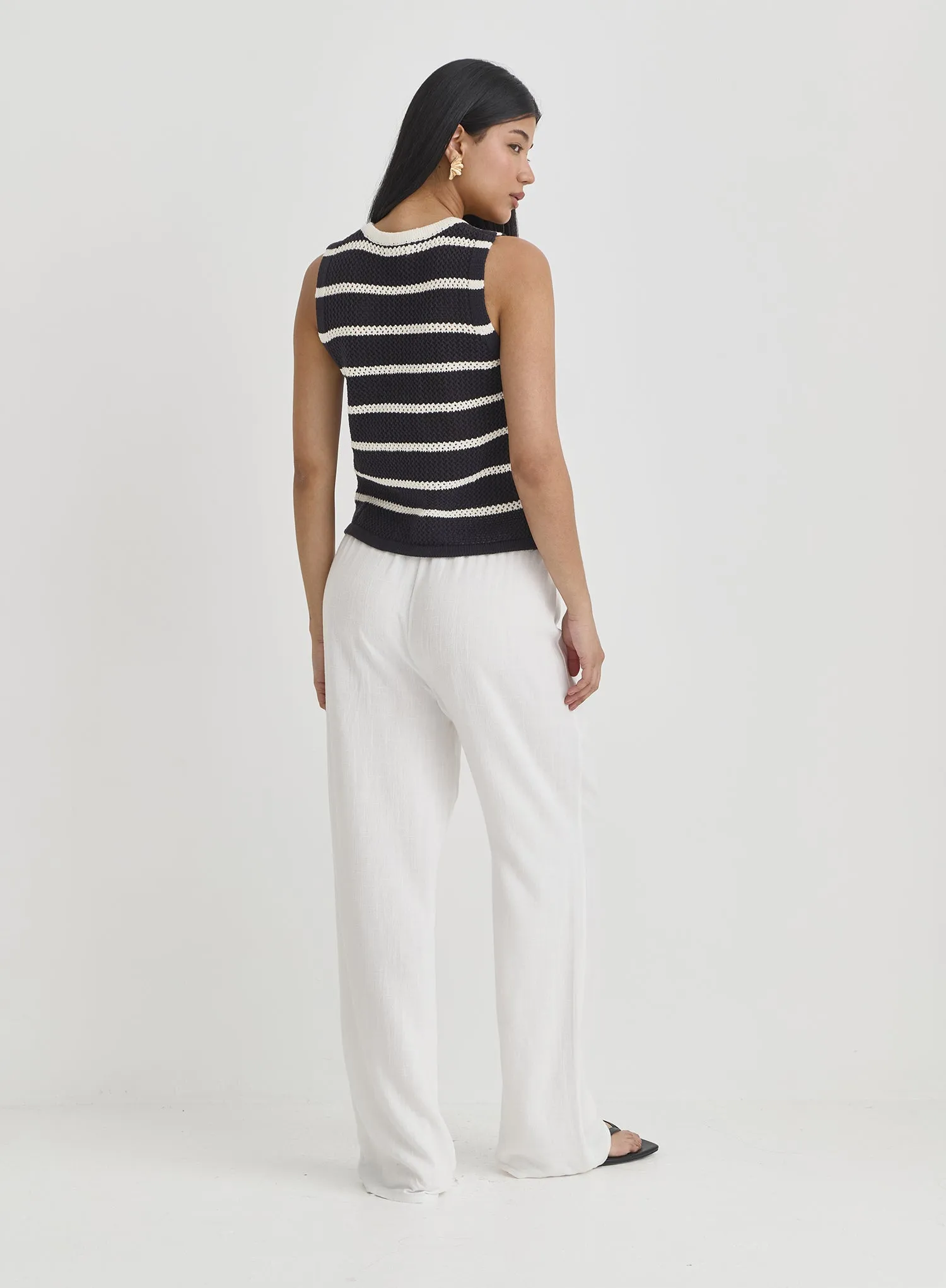 Navy & White Stripe Crochet Waistcoat- Wilma