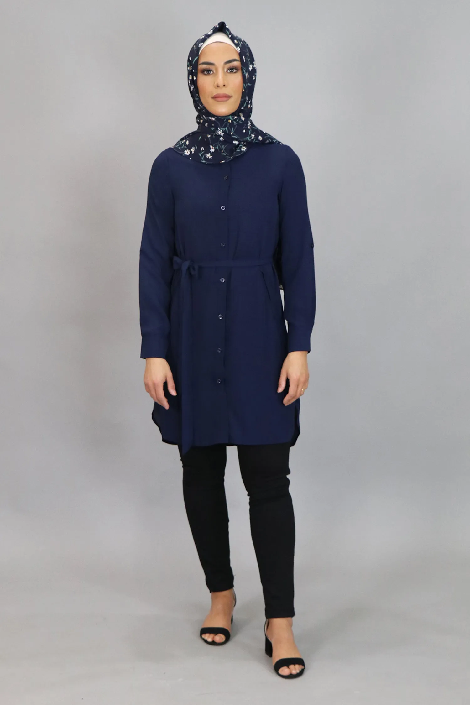 Navy Blue Plain Long Blouse