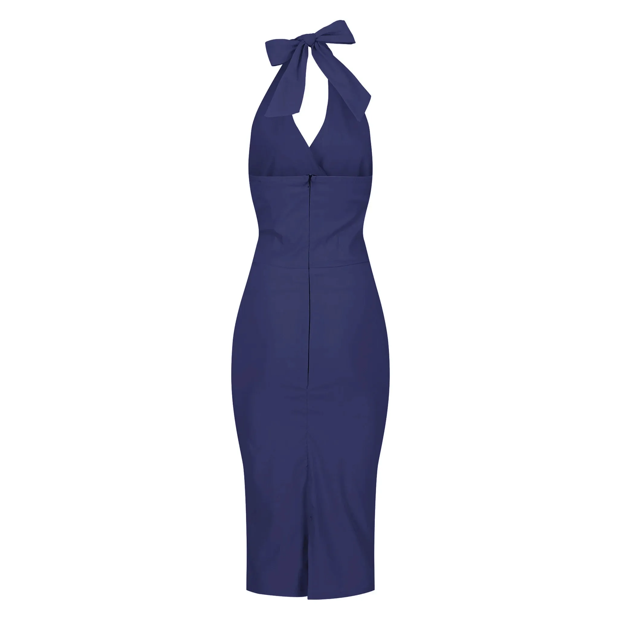 Navy Blue Wrap Top Halterneck Wiggle Pencil Dress