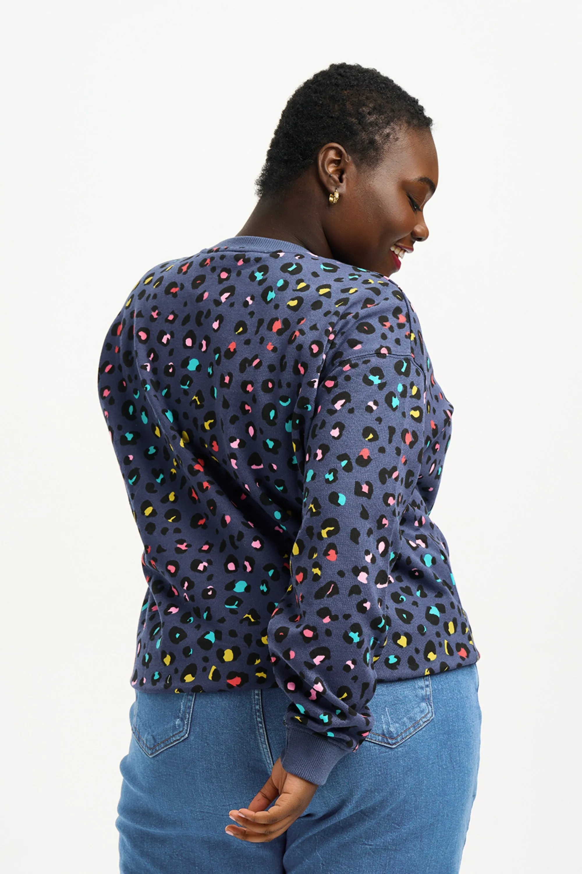 Noah Sweatshirt - Navy, Rainbow Leopard