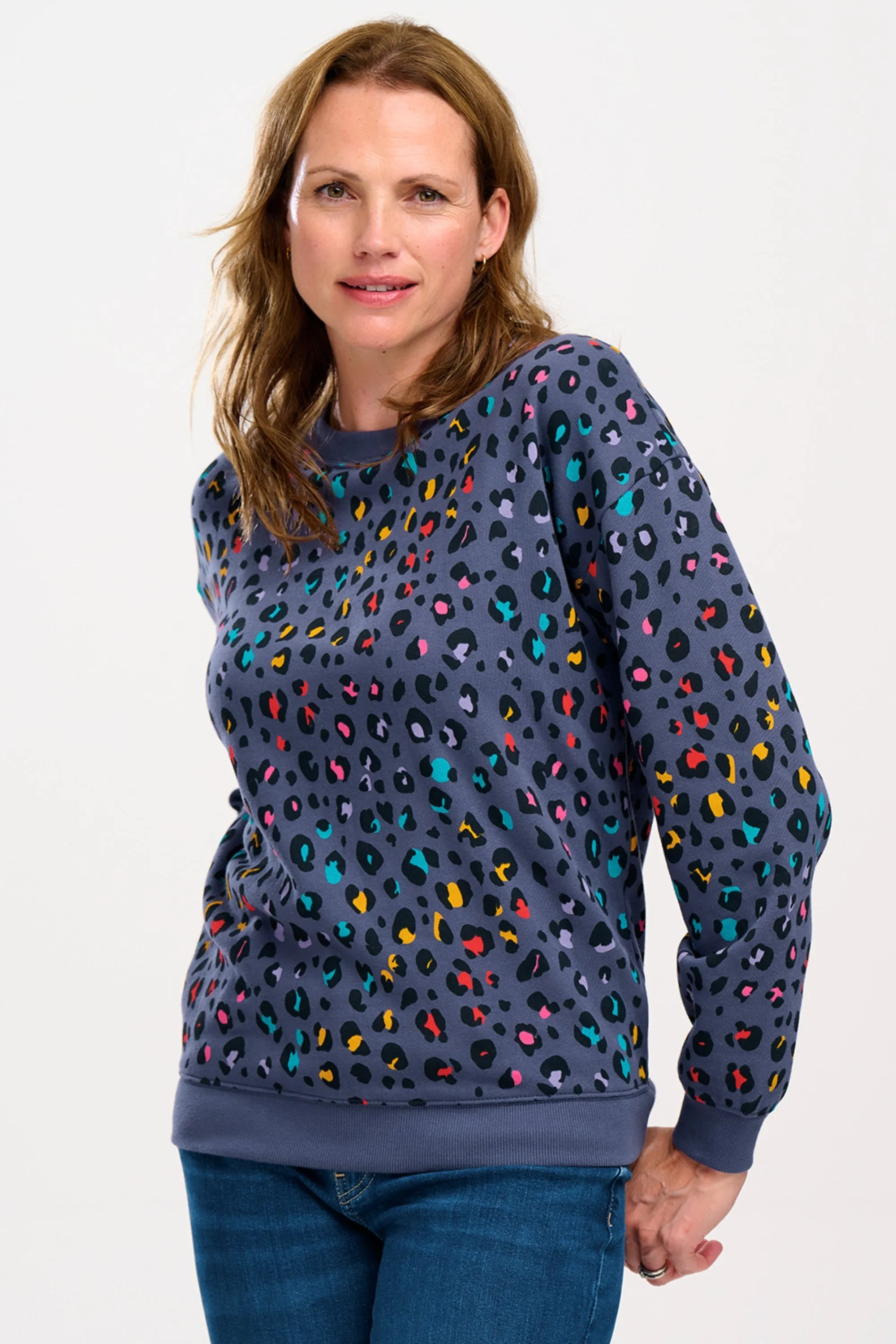 Noah Sweatshirt - Navy, Rainbow Leopard