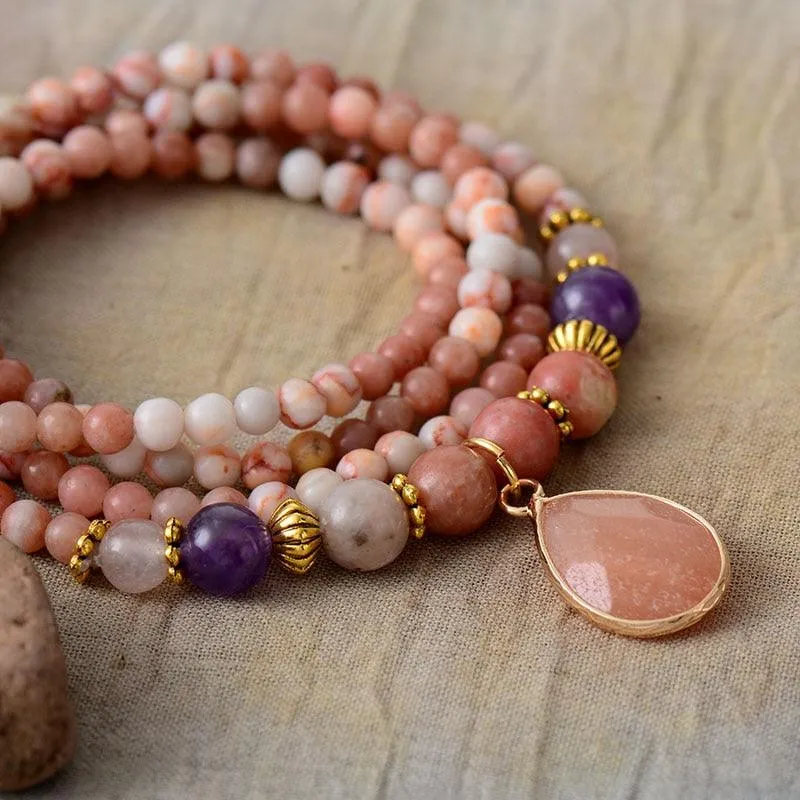 'Nyiwarri' Pink Jasper Beads Pendant Necklace