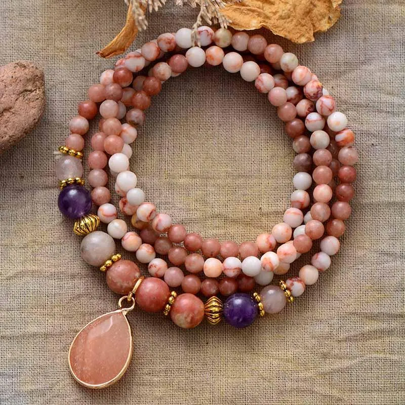 'Nyiwarri' Pink Jasper Beads Pendant Necklace