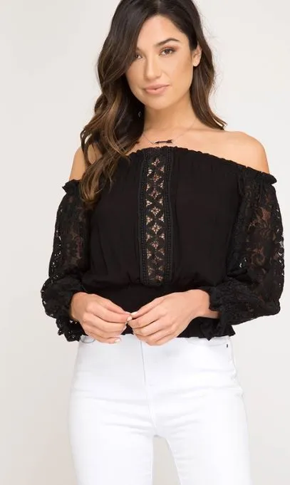 Off The Shoulder Lace Sleeve Top