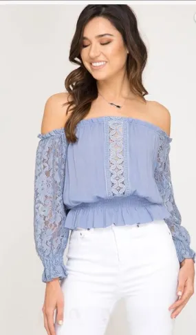 Off The Shoulder Lace Sleeve Top