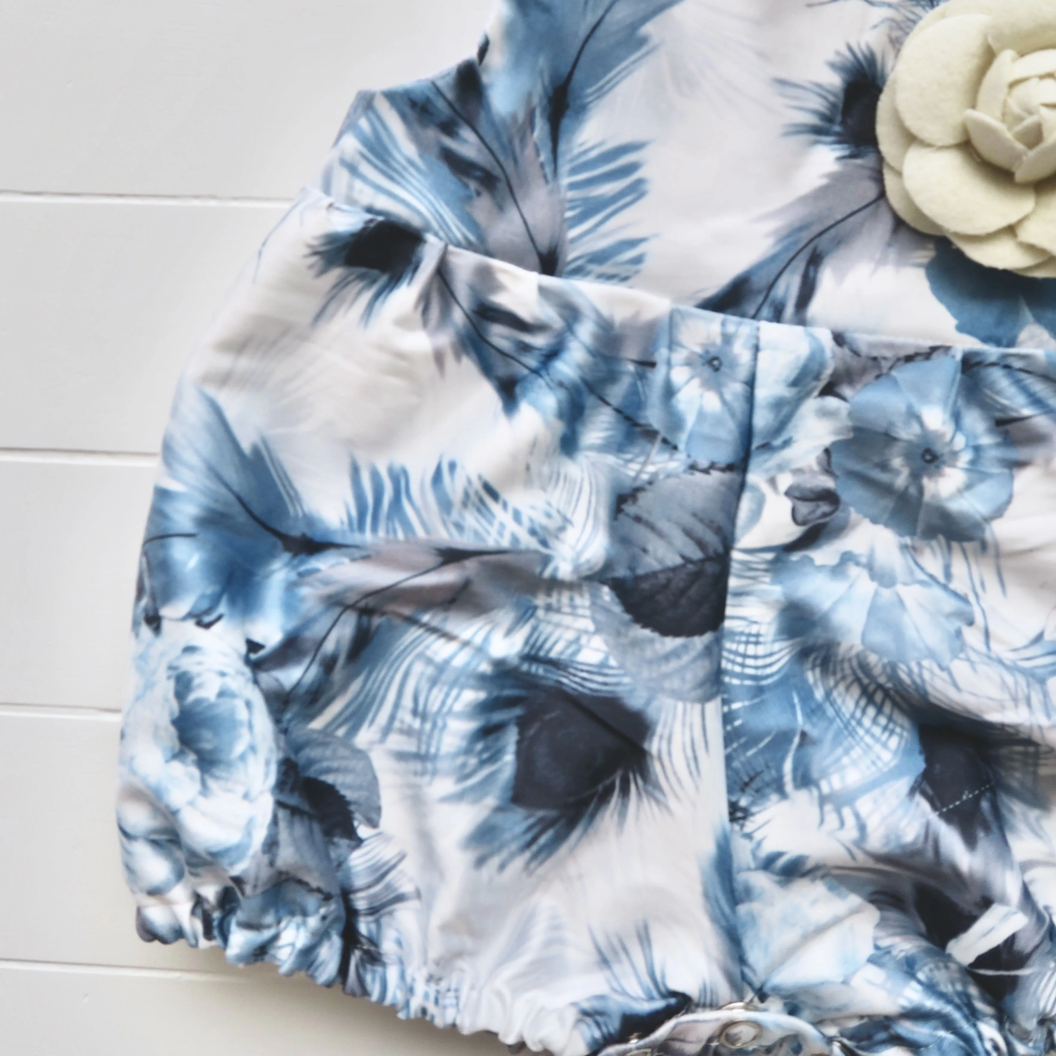 Orchid Playsuit in Blue Feather Sateen