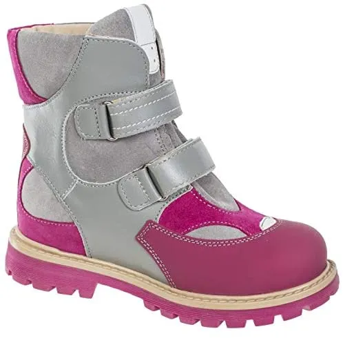 Orthopedic Boots Autumn Winter Outdoor Shoes High Top Two Fasteners Baby Toddler Kids Boys Girls Gray/Pink