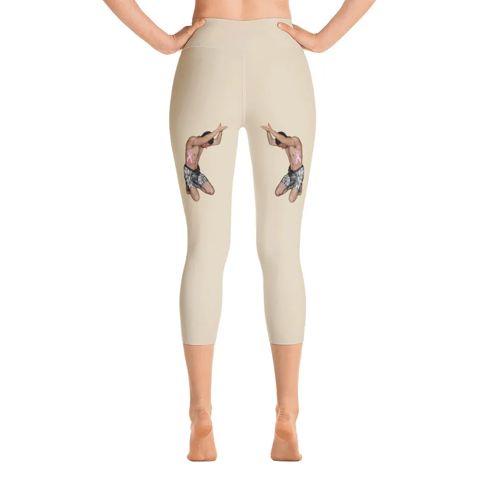 Our best viral yoga capri leggings with woman power - Beige Color with Black Letters