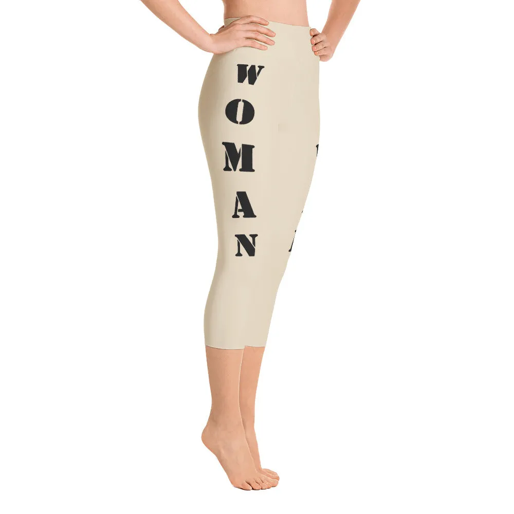 Our best viral yoga capri leggings with woman power - Beige Color with Black Letters