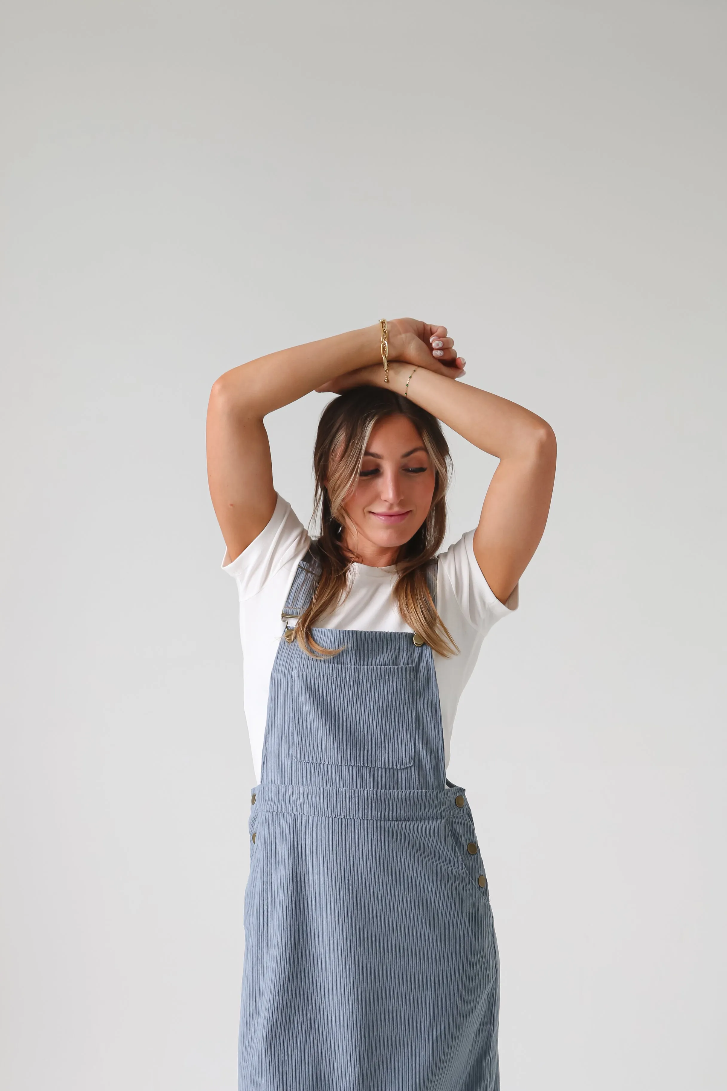 Patty Overall Dress in Dusty Blue