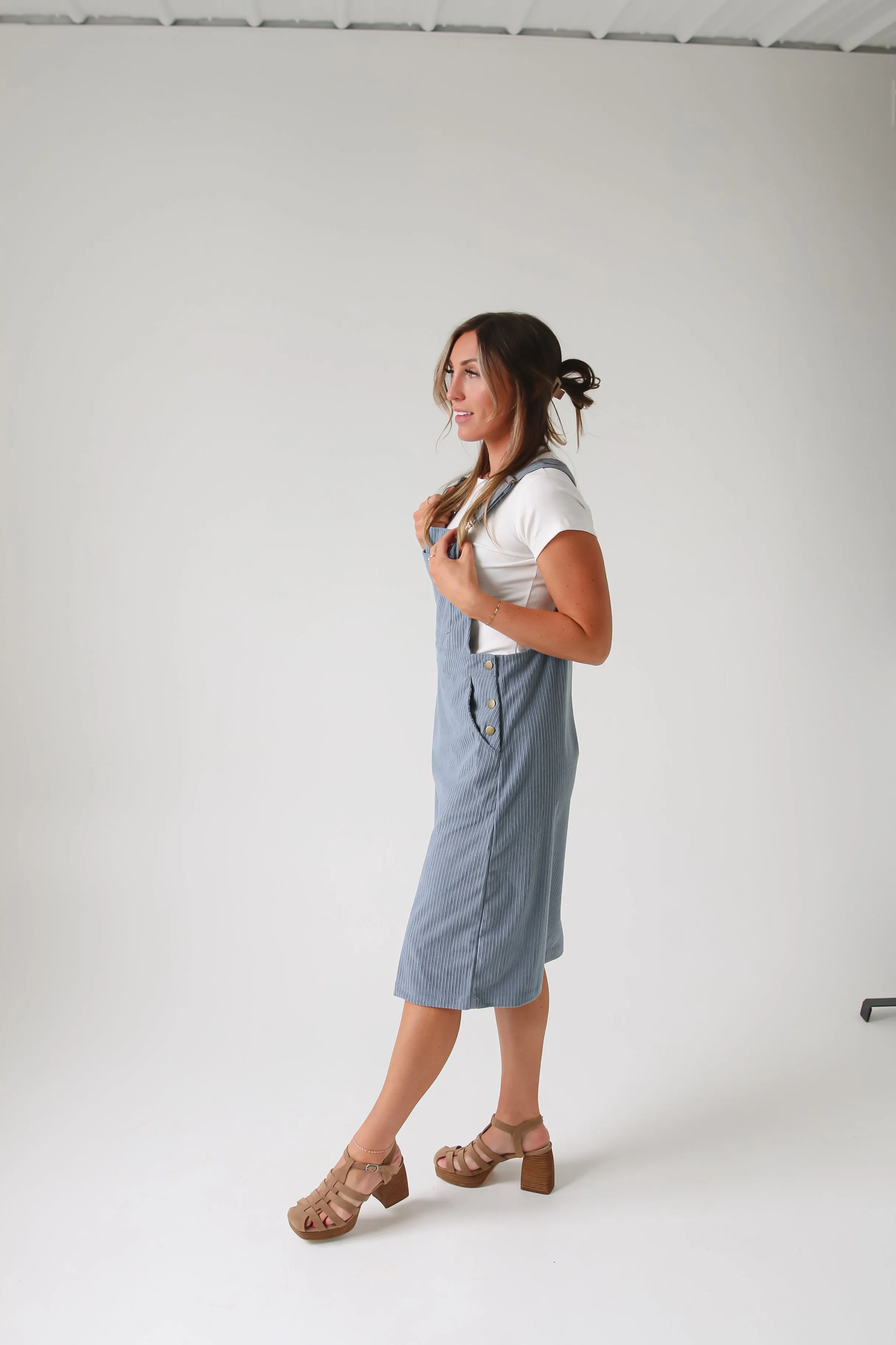 Patty Overall Dress in Dusty Blue