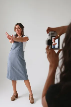 Patty Overall Dress in Dusty Blue