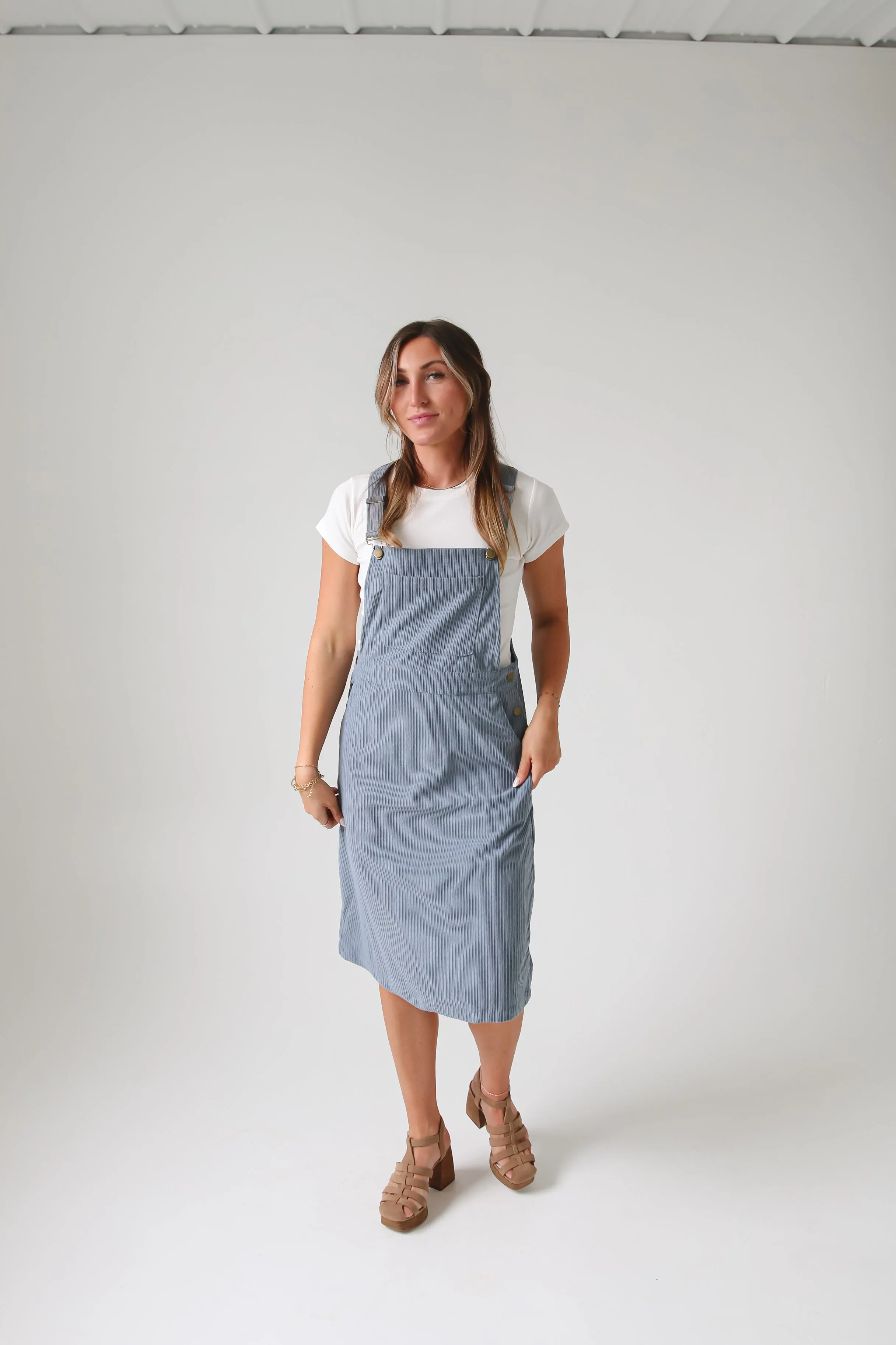 Patty Overall Dress in Dusty Blue