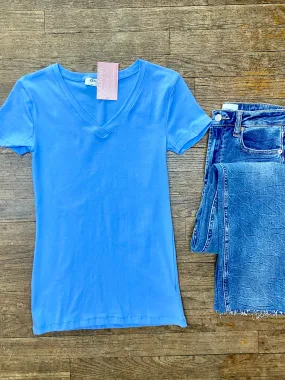 Perfect Basic V Neck Tee - Blue