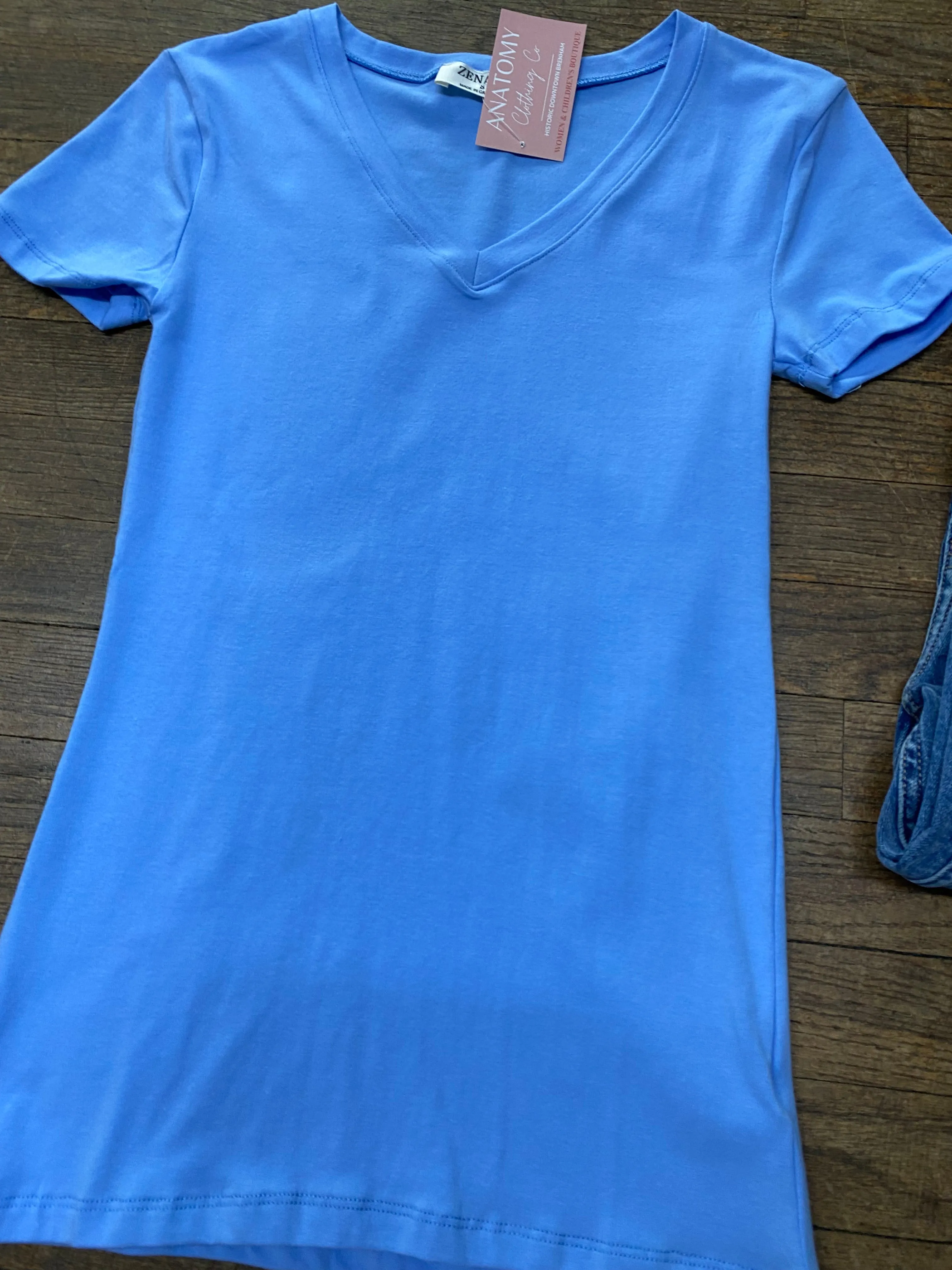 Perfect Basic V Neck Tee - Blue