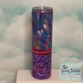 Pink and Purple Glitter Tumbler with Abstract Painting