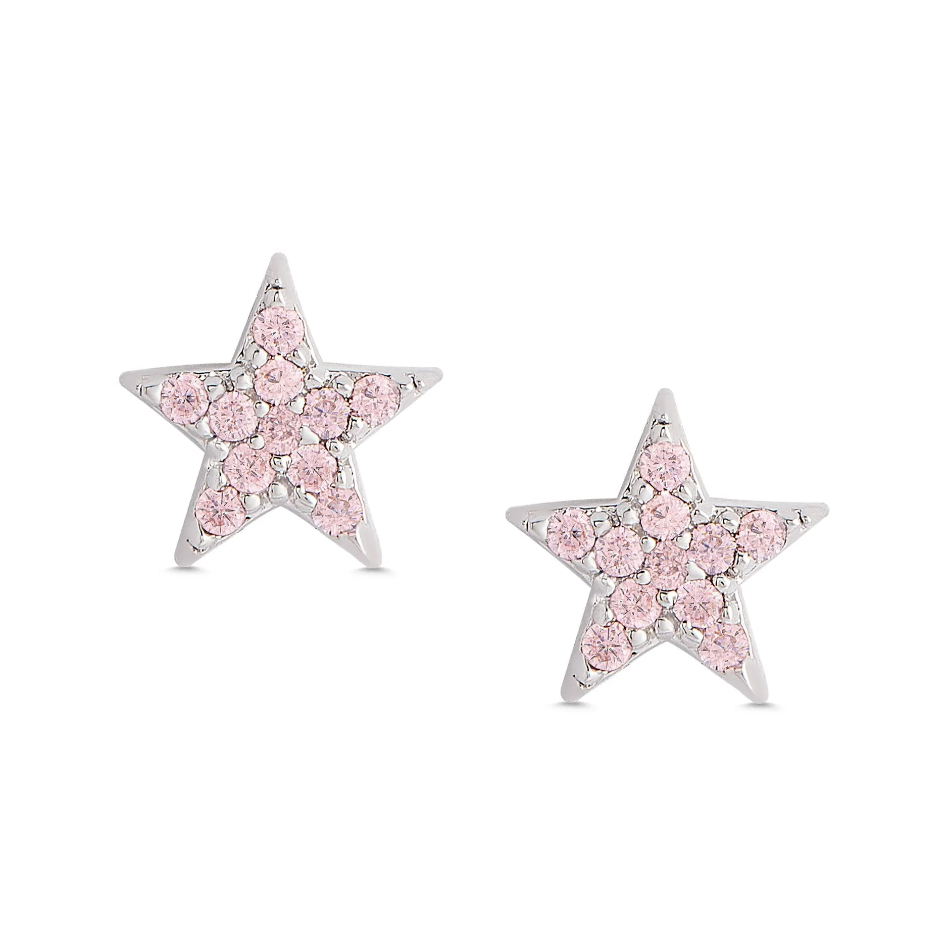 Pink CZ Star Stud Earrings in Sterling Silver