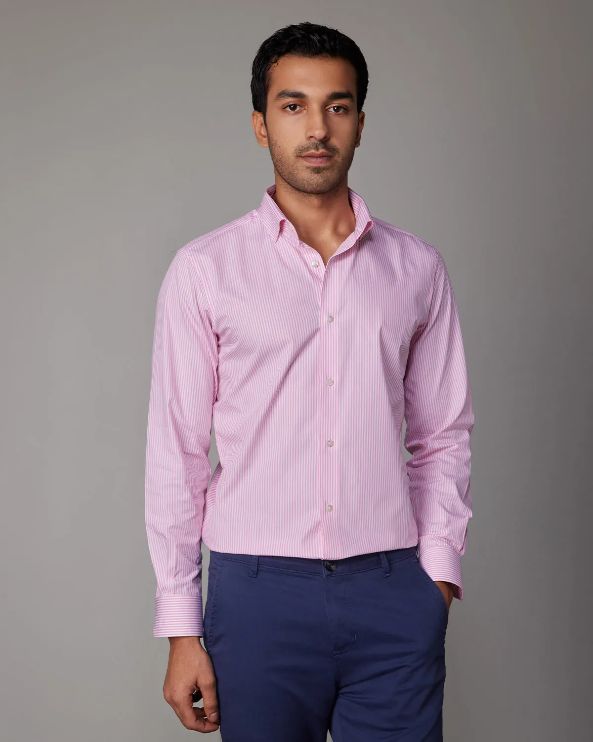 Pink Poplin Striped Shirt