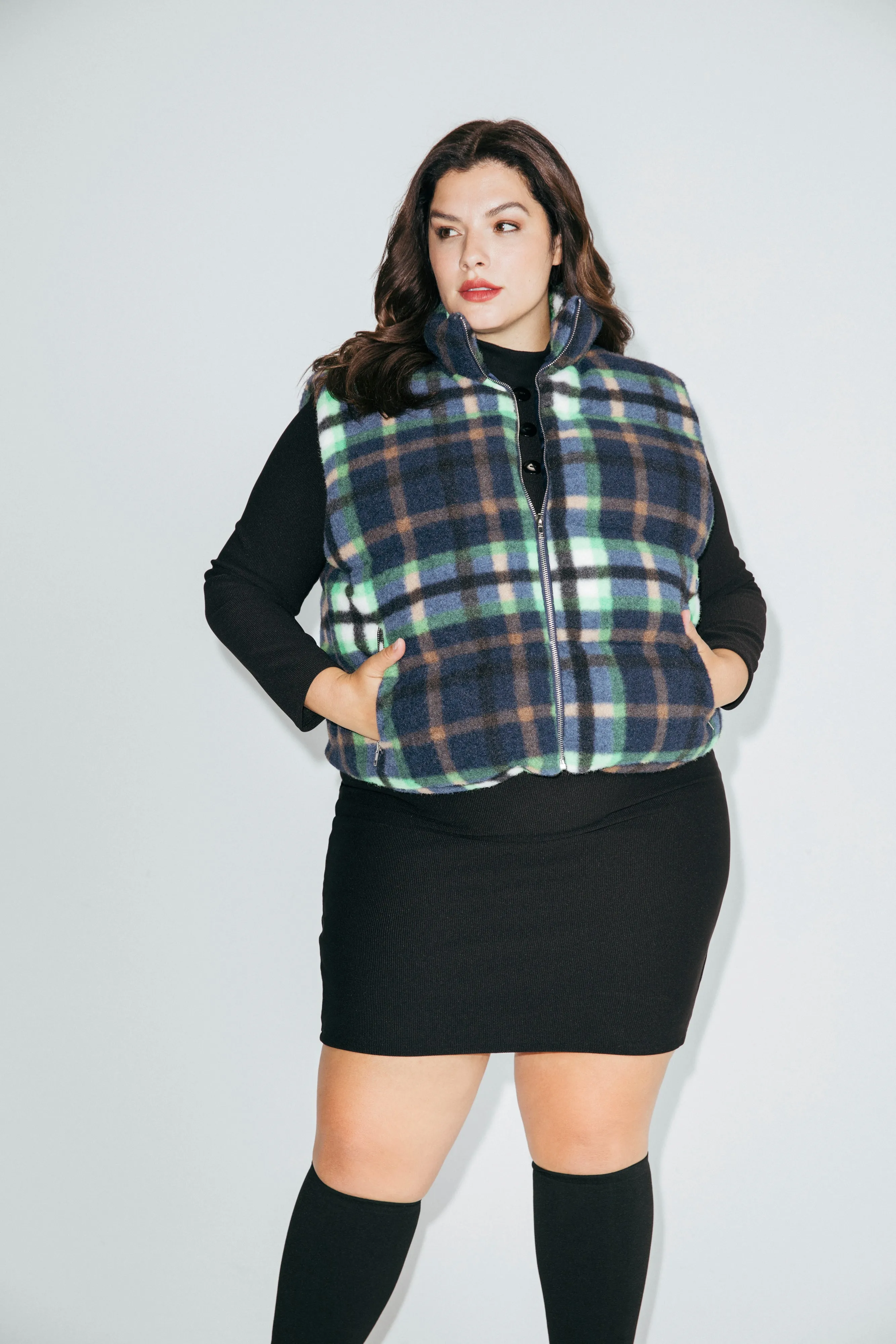 Plaid Short Puffer Vest