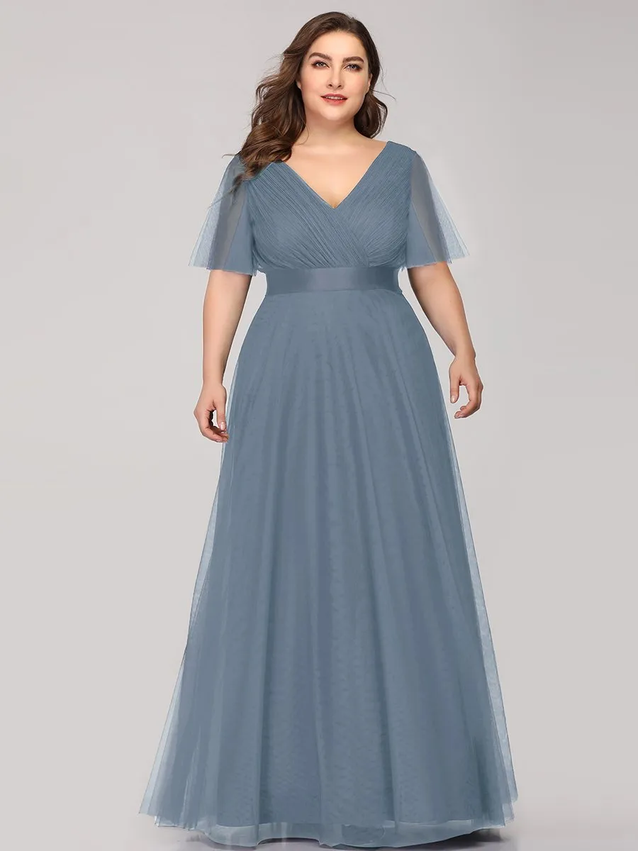 Plus Size Women's V-Neck Floor-Length Wholesale Bridesmaid Dresses