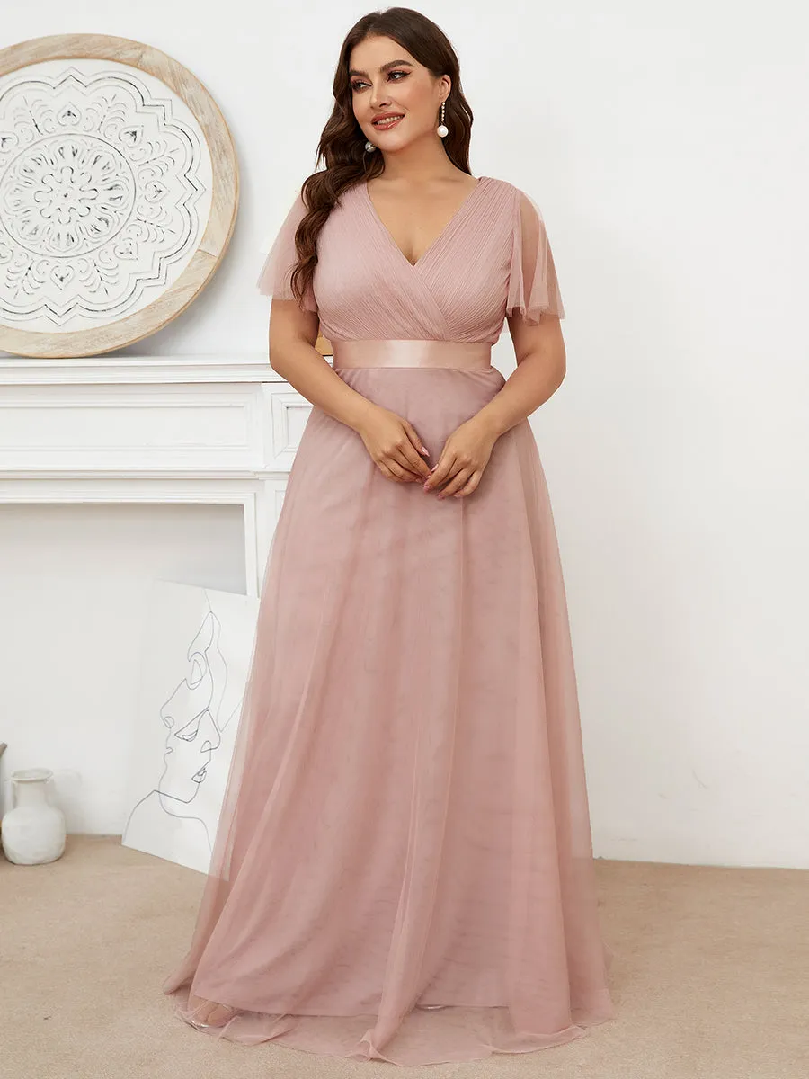 Plus Size Women's V-Neck Floor-Length Wholesale Bridesmaid Dresses