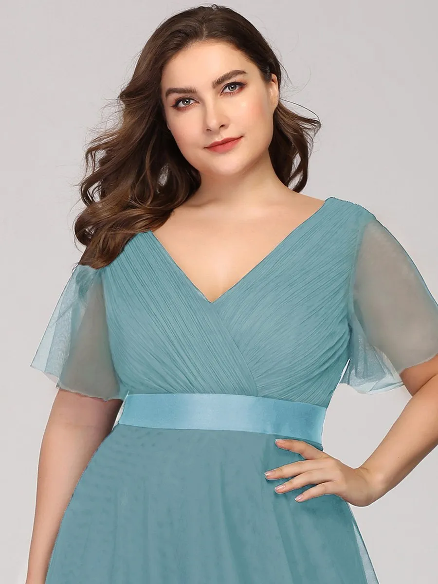 Plus Size Women's V-Neck Floor-Length Wholesale Bridesmaid Dresses