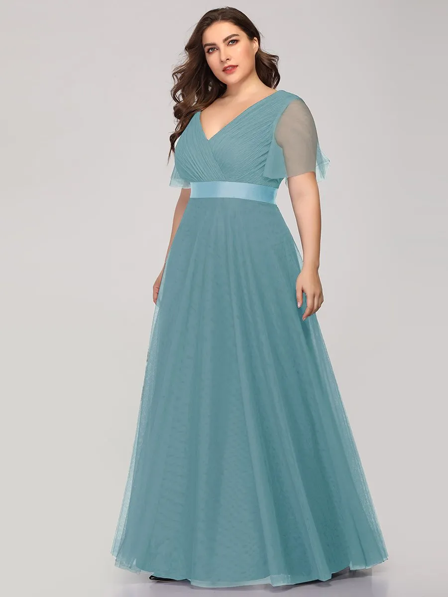 Plus Size Women's V-Neck Floor-Length Wholesale Bridesmaid Dresses