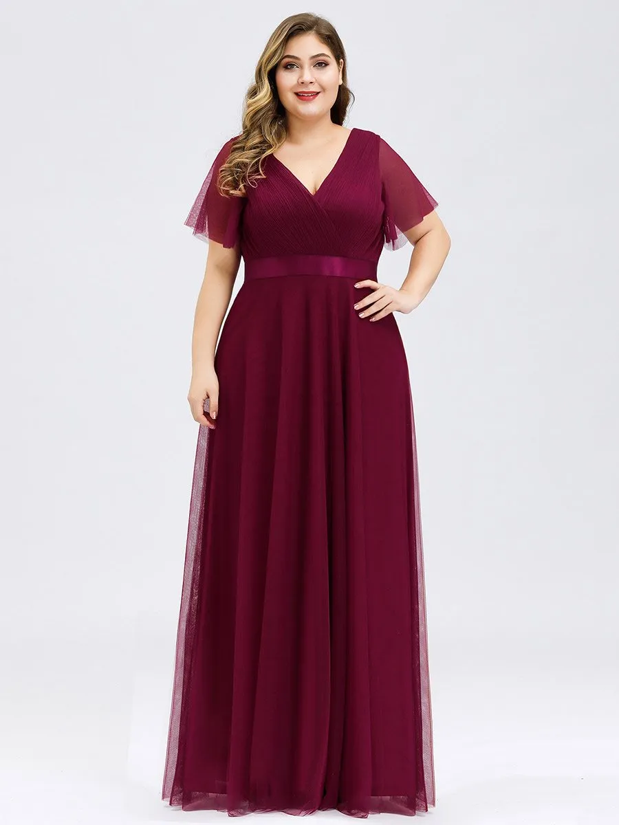 Plus Size Women's V-Neck Floor-Length Wholesale Bridesmaid Dresses