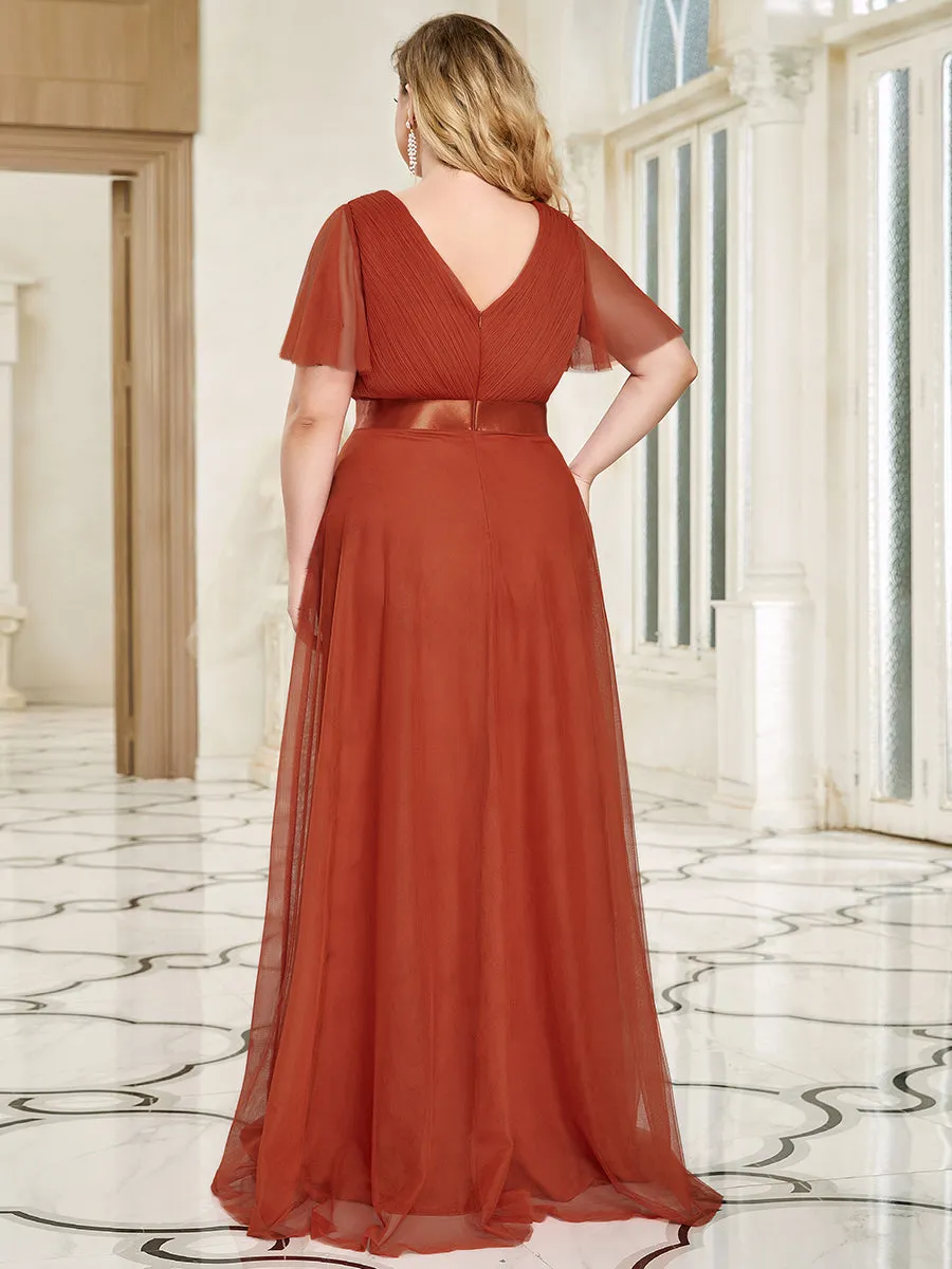 Plus Size Women's V-Neck Floor-Length Wholesale Bridesmaid Dresses