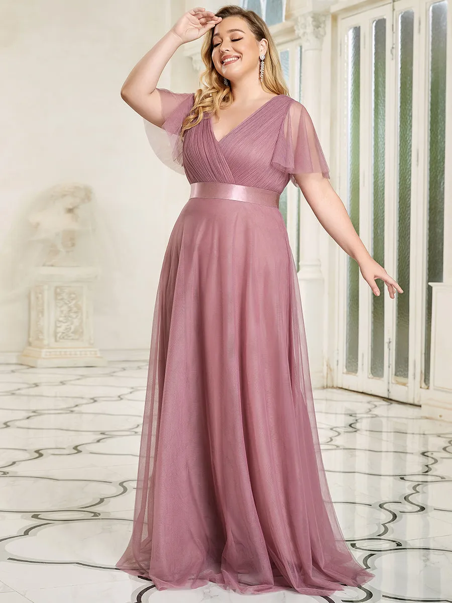 Plus Size Women's V-Neck Floor-Length Wholesale Bridesmaid Dresses