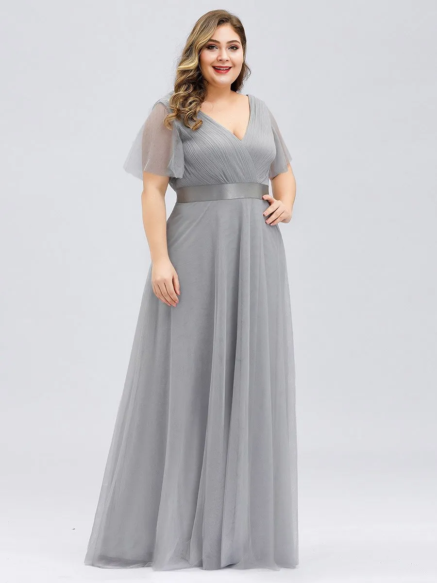 Plus Size Women's V-Neck Floor-Length Wholesale Bridesmaid Dresses