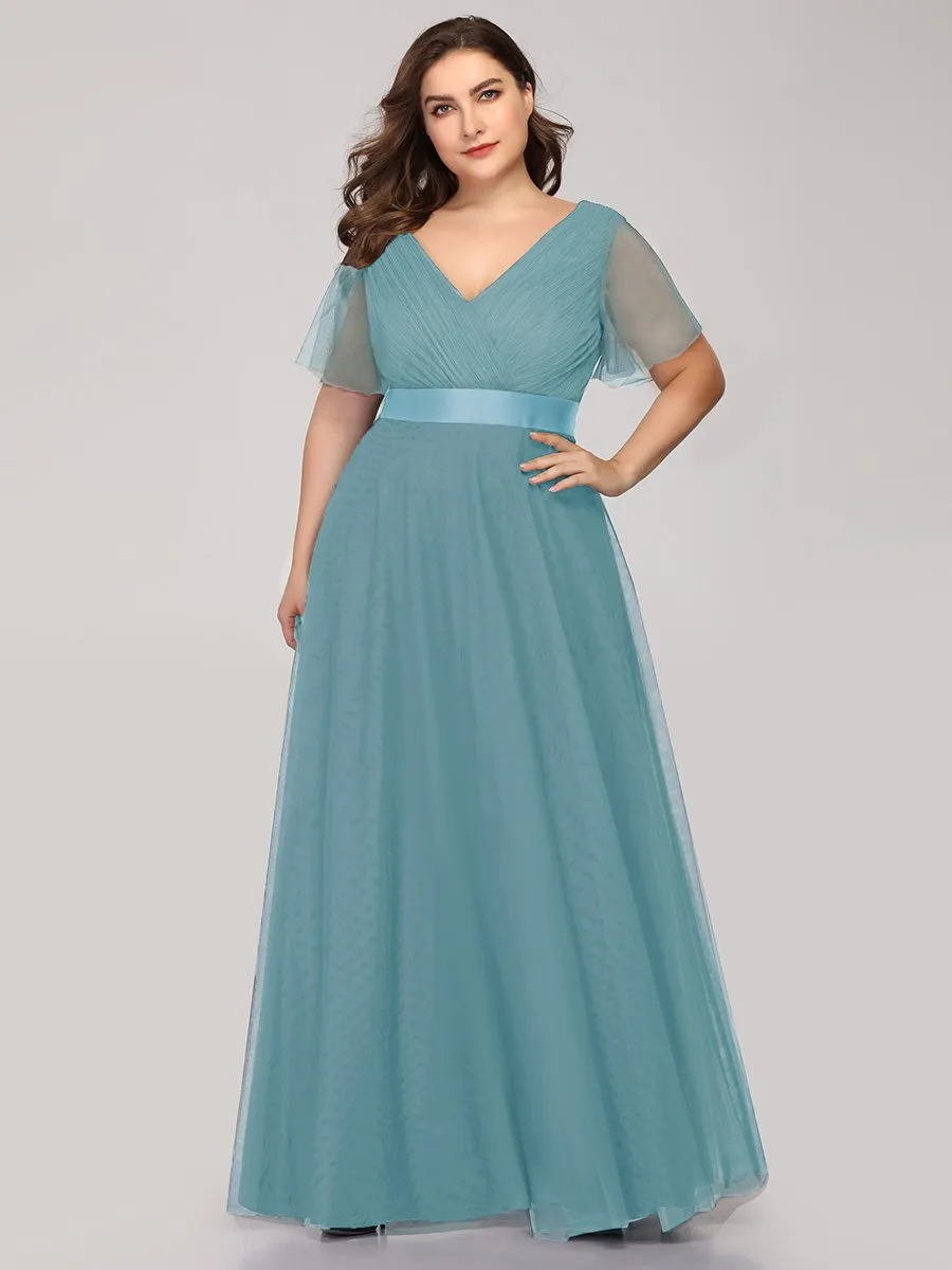 Plus Size Women's V-Neck Floor-Length Wholesale Bridesmaid Dresses