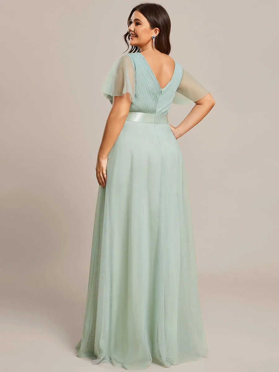 Plus Size Women's V-Neck Floor-Length Wholesale Bridesmaid Dresses