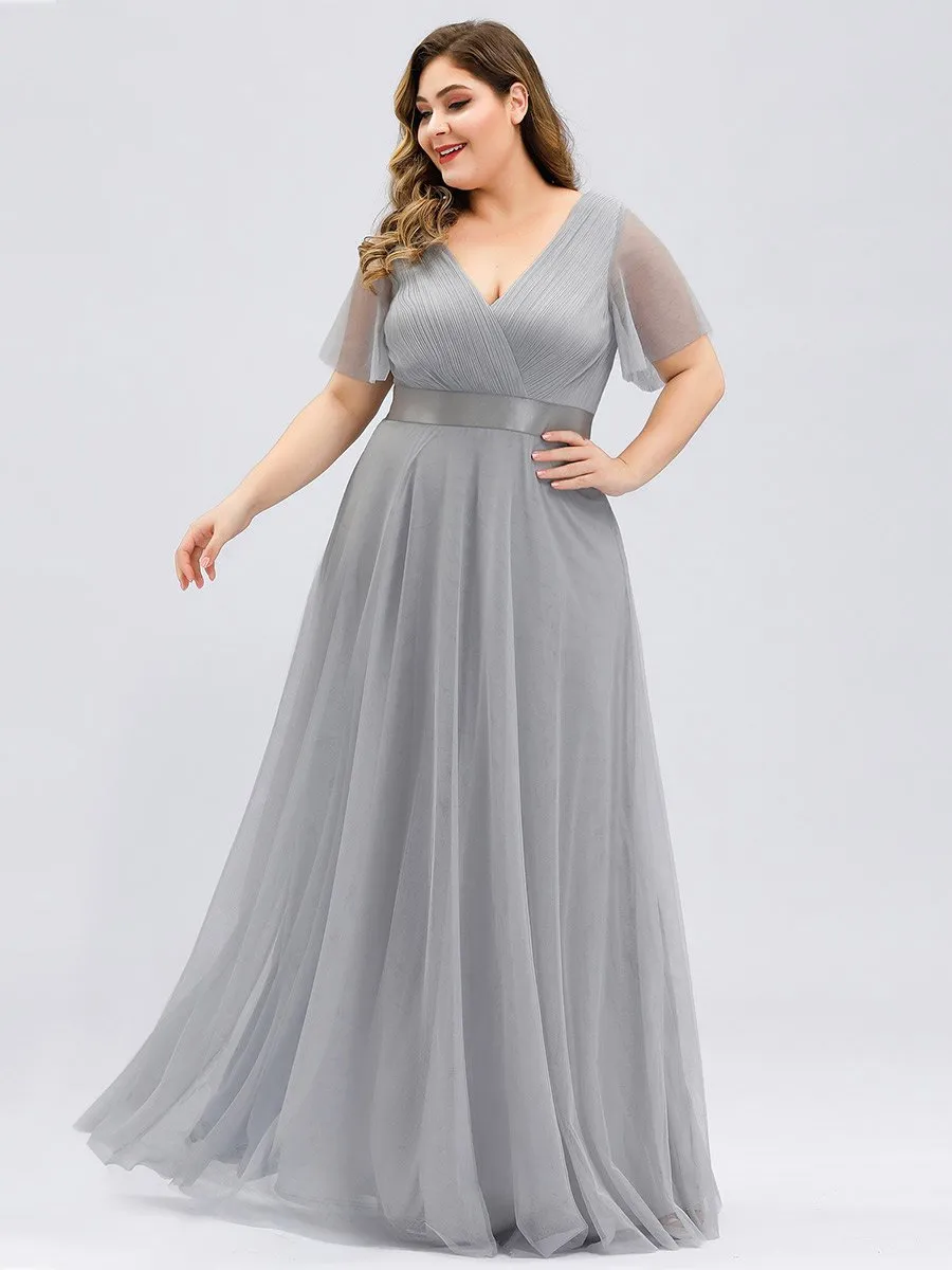 Plus Size Women's V-Neck Floor-Length Wholesale Bridesmaid Dresses