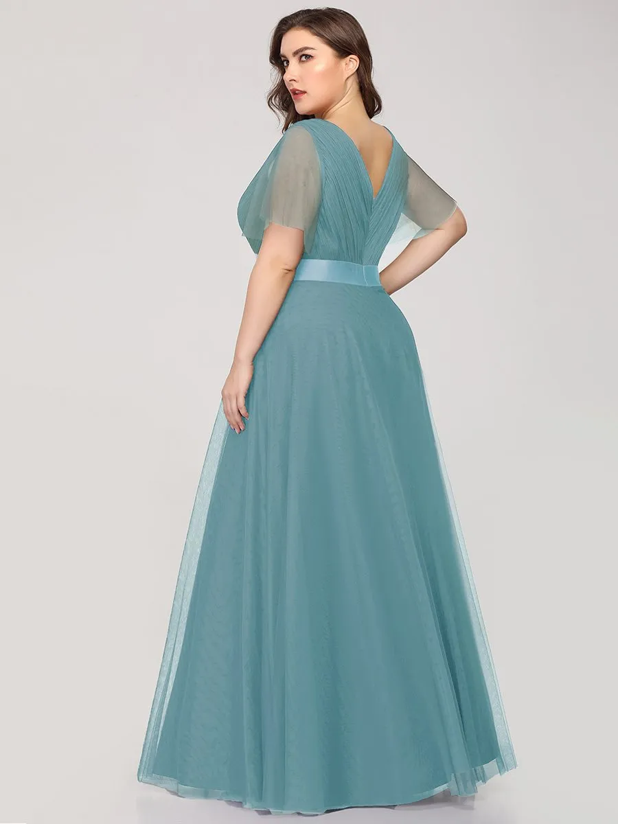 Plus Size Women's V-Neck Floor-Length Wholesale Bridesmaid Dresses